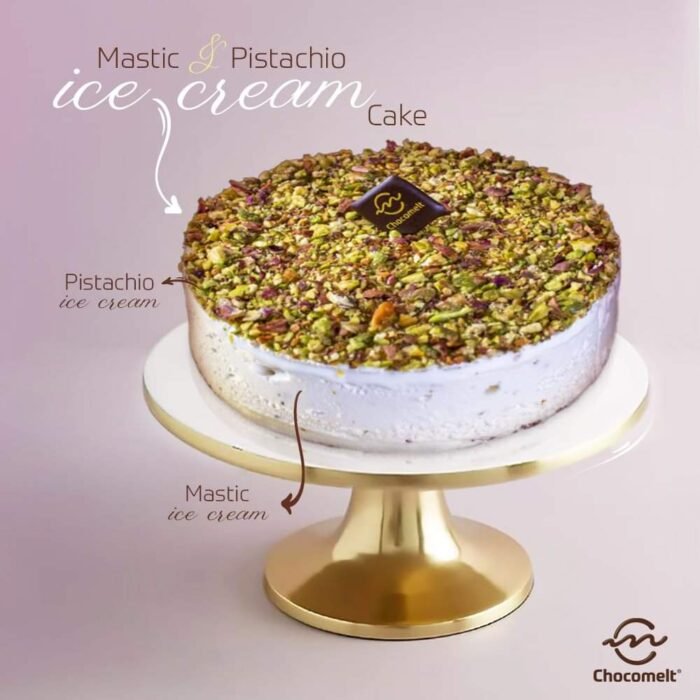 chocomelteg Mastic & pistachio ice cream cake